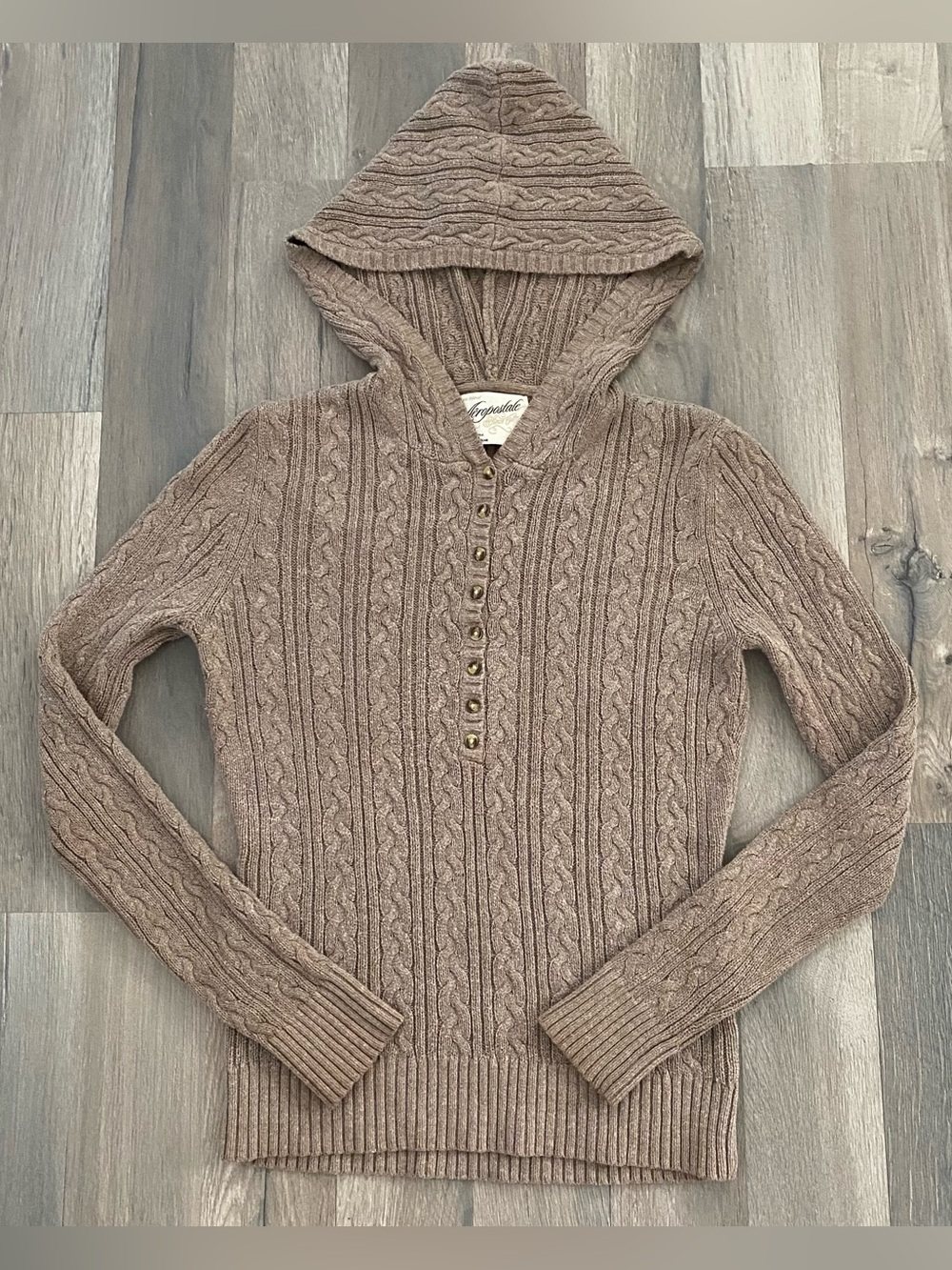Vintage Y2K Aeropostale Brown Cable Knit Hoodie Sweater Coquette